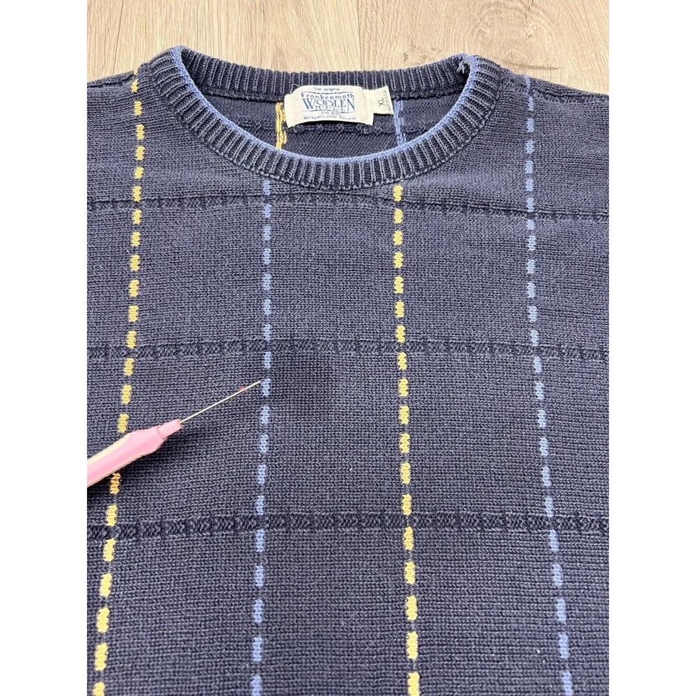 Vintage Frankenmuth Woolen Mill‎ Sweater Grandpa Geometric Navy XL Made USA